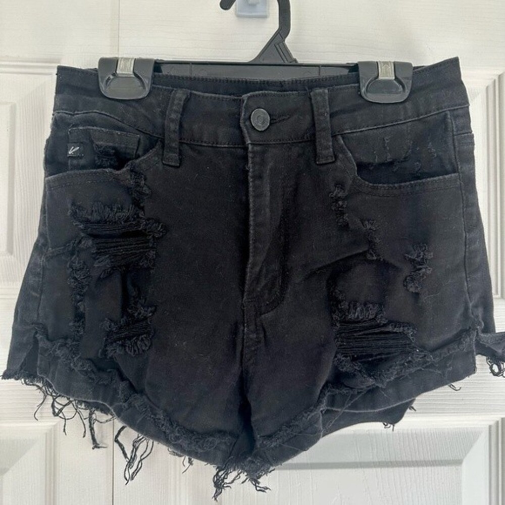 KanCan Black Distressed Shorts Frayed Shredded Short Size 5